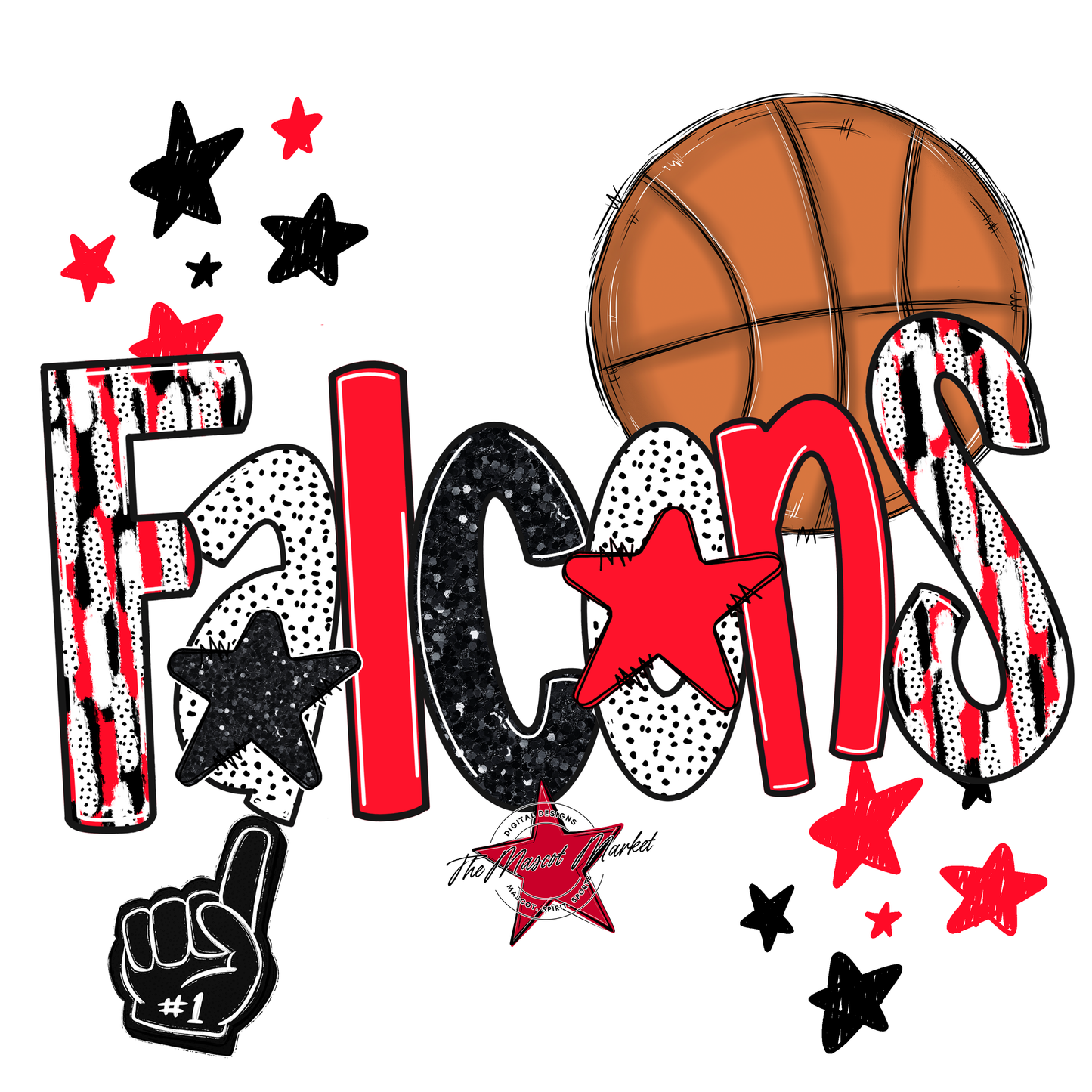 Falcons Basketball Scrape-Bright Red