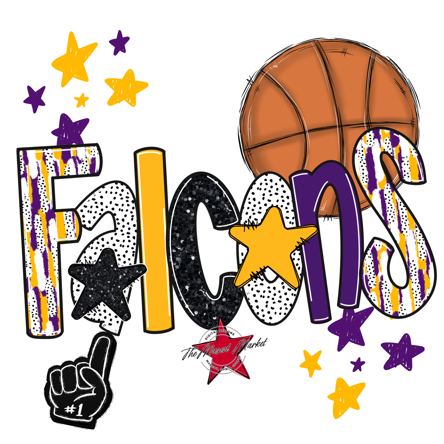 Falcons Basketball Scrape-Purple-Yellow