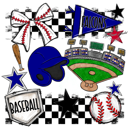 Falcons Checkers Baseball Spirit Design-Blue