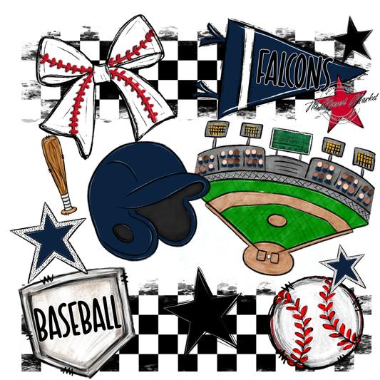 Falcons Checkers Baseball Spirit Design-Navy