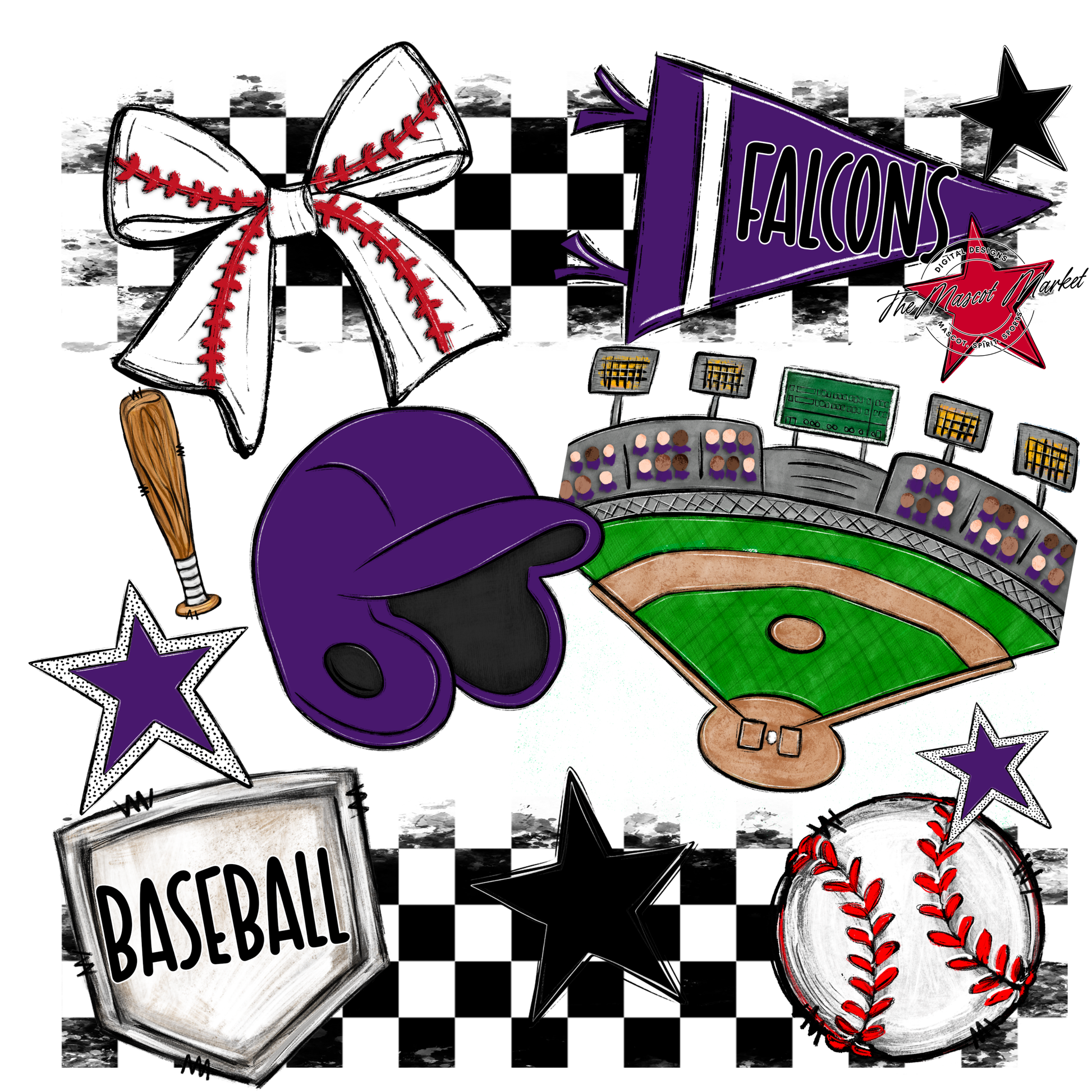 Falcons Checkers Baseball Spirit Design-Purple