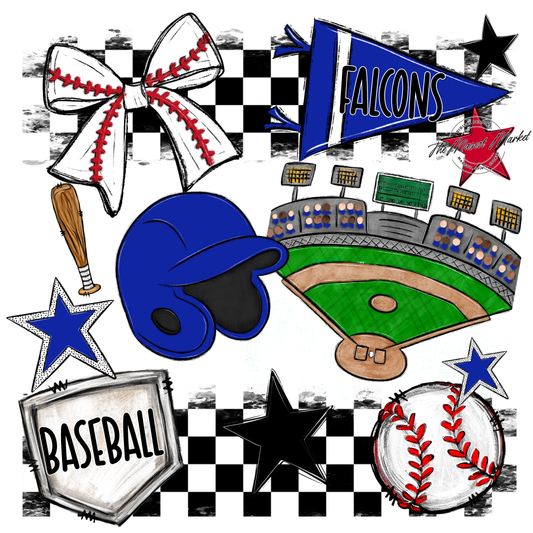 Falcons Checkers Baseball Spirit Design-Royal Blue