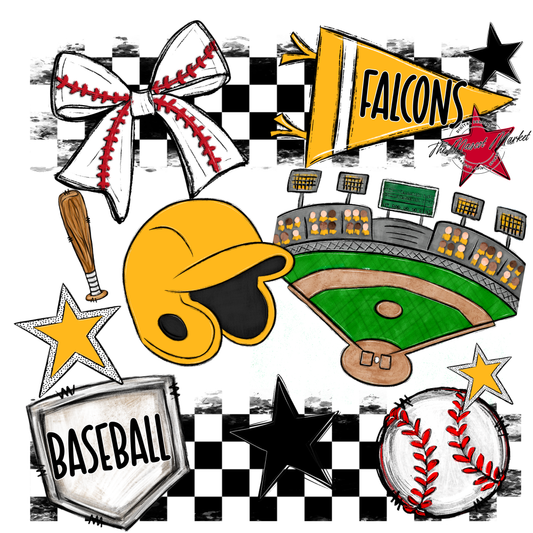 Falcons Checkers Baseball Spirit Design-Yellow