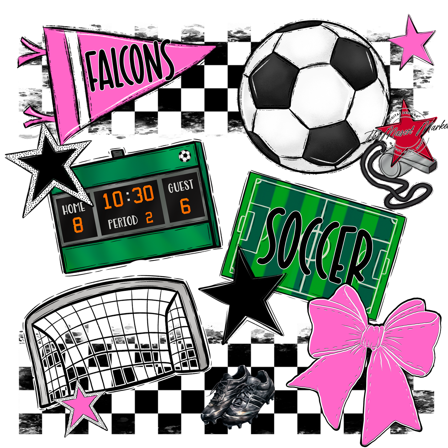 Falcons Checkers Soccer Spirit Design-Baby Pink