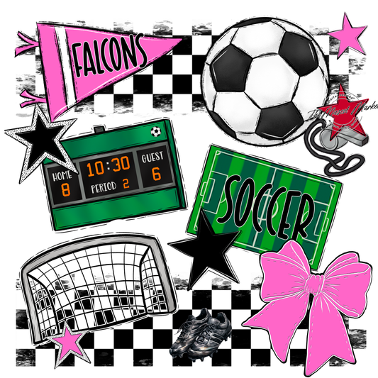 Falcons Checkers Soccer Spirit Design-Baby Pink