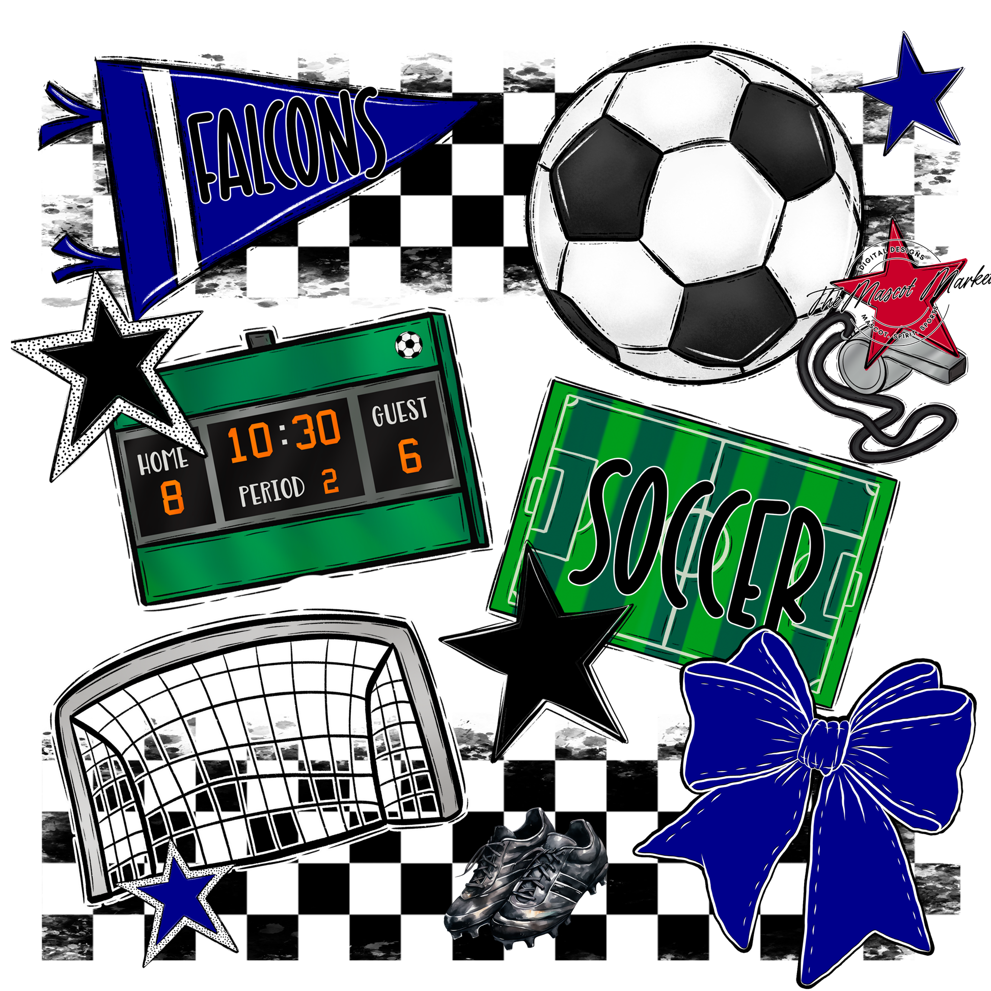 Falcons Checkers Soccer Spirit Design-Blue