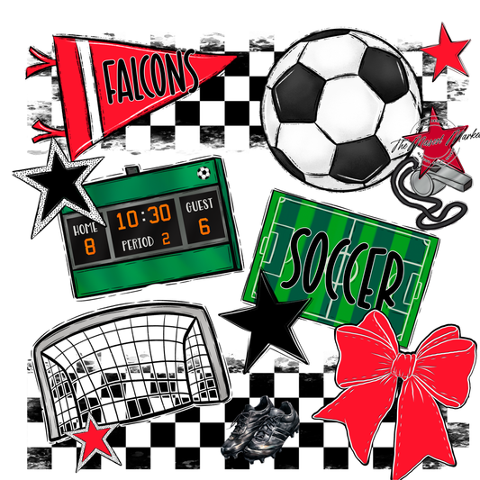 Falcons Checkers Soccer Spirit Design-Bright Red