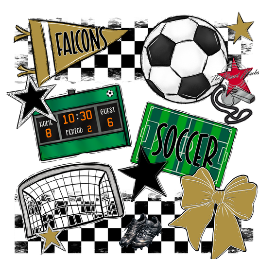 Falcons Checkers Soccer Spirit Design-Gold