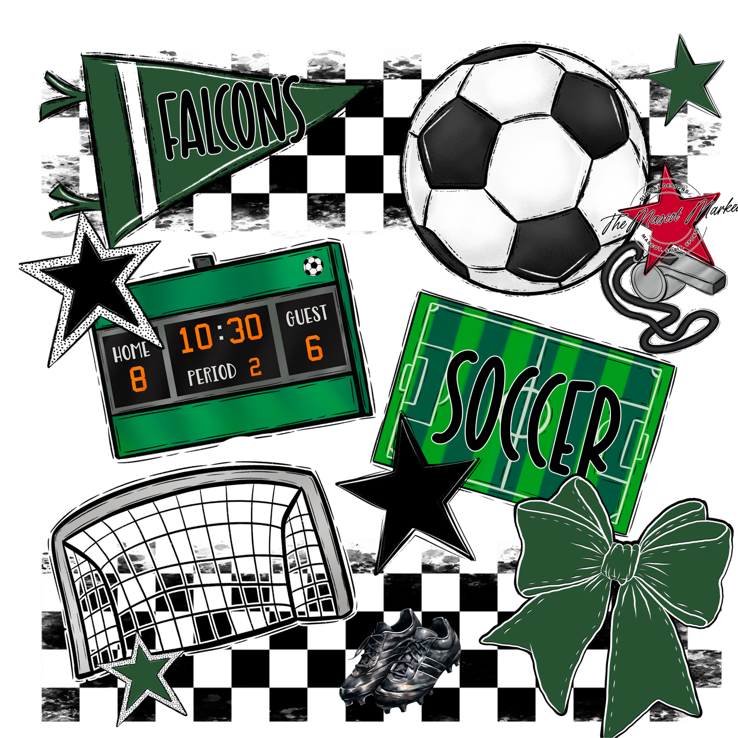 Falcons Checkers Soccer Spirit Design-Green