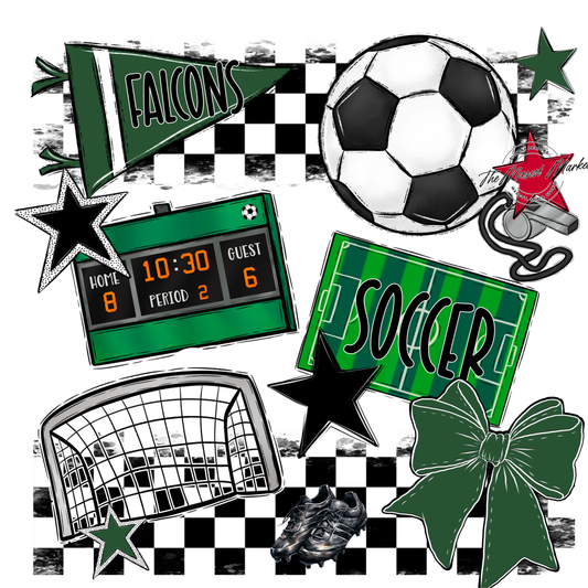 Falcons Checkers Soccer Spirit Design-Green