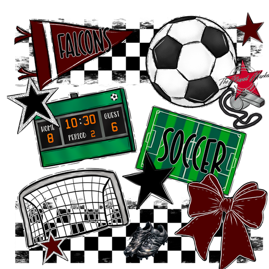 Falcons Checkers Soccer Spirit Design-Maroon