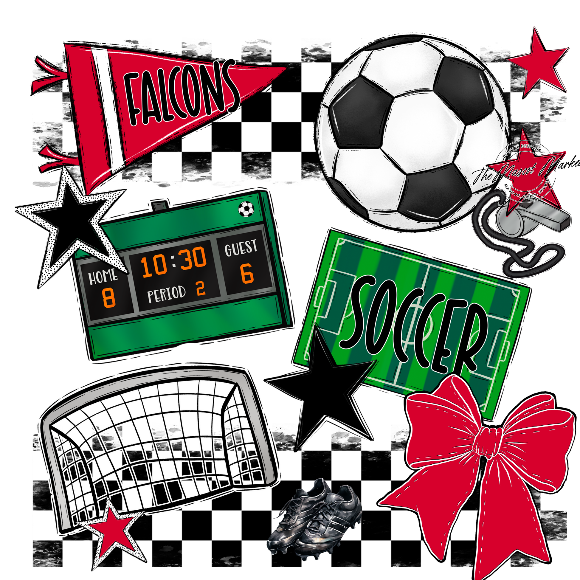Falcons Checkers Soccer Spirit Design-Red