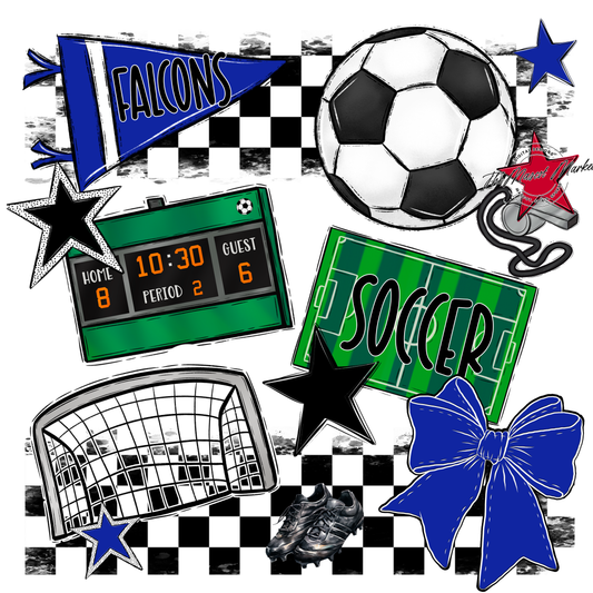 Falcons Checkers Soccer Spirit Design-Royal Blue