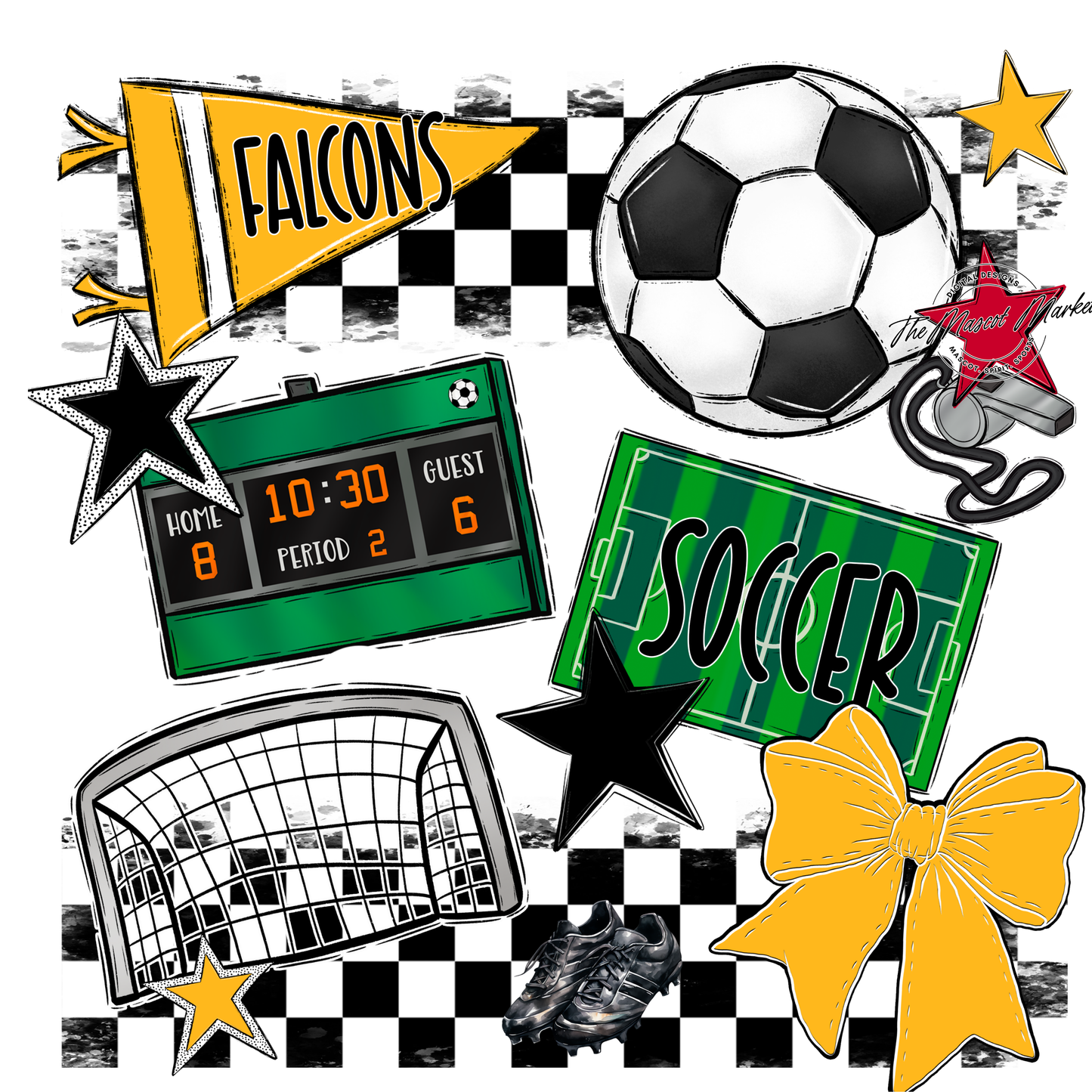 Falcons Checkers Soccer Spirit Design-Yellow