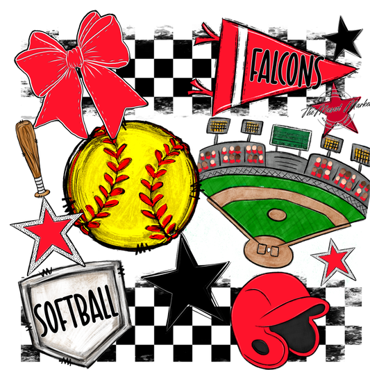 Falcons Checkers Softball Spirit Design-Bright Red