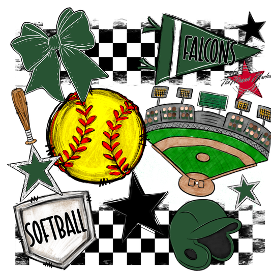 Falcons Checkers Softball Spirit Design-Green