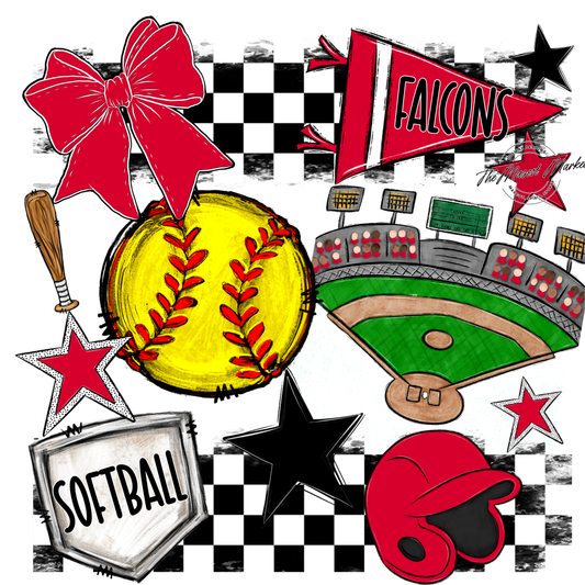 Falcons Checkers Softball Spirit Design-Red