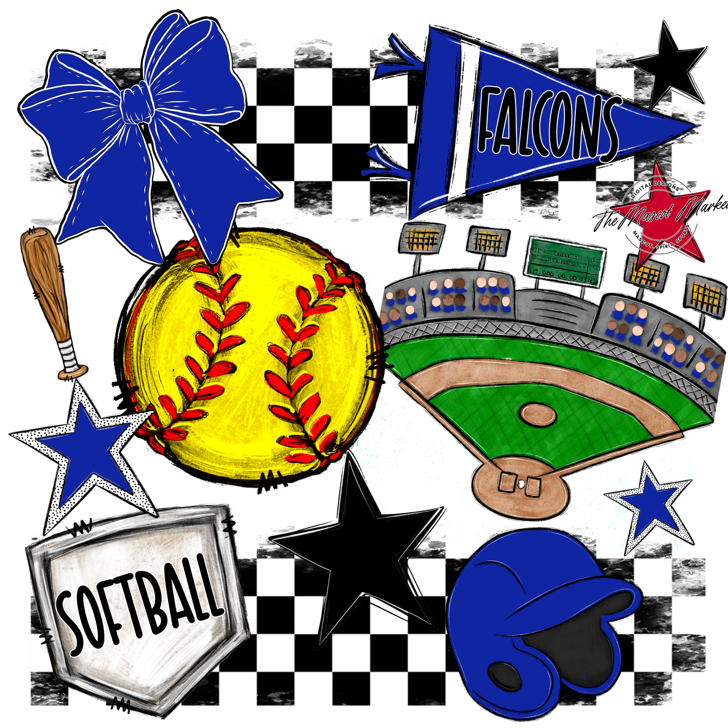 Falcons Checkers Softball Spirit Design-Royal Blue