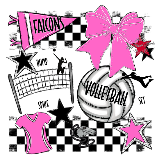 Falcons Checkers Volleyball Spirit Design-Baby Pink