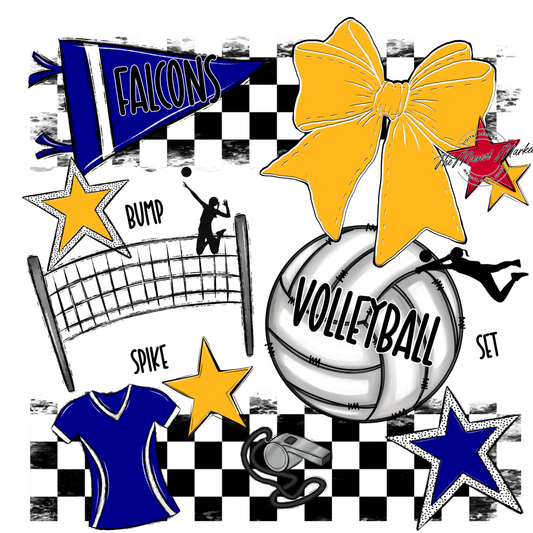 Falcons Checkers Volleyball Spirit Design-Blue-Yellow