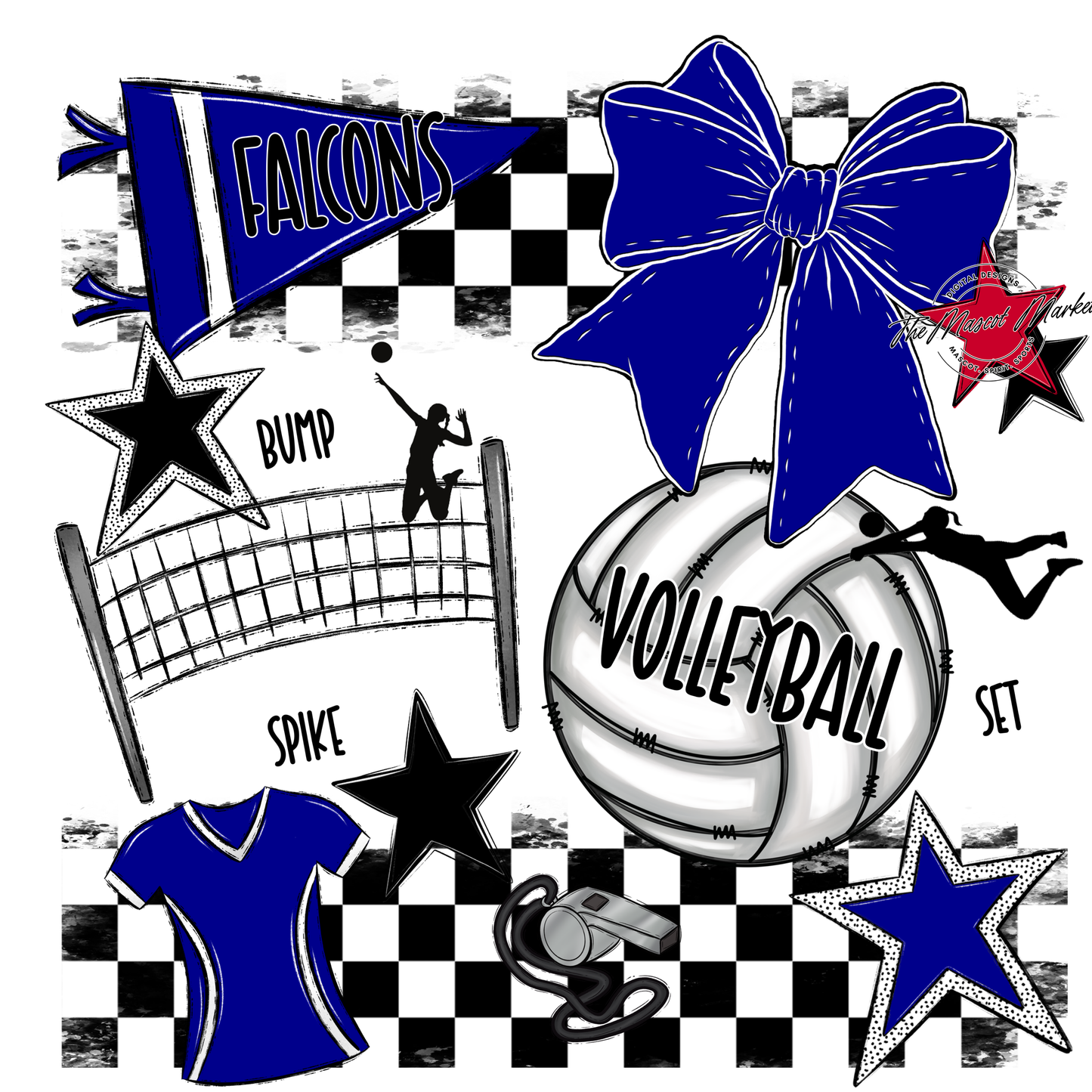 Falcons Checkers Volleyball Spirit Design-Blue