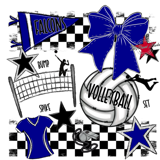 Falcons Checkers Volleyball Spirit Design-Blue