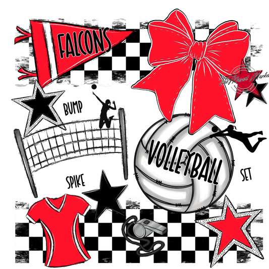 Falcons Checkers Volleyball Spirit Design-Bright Red