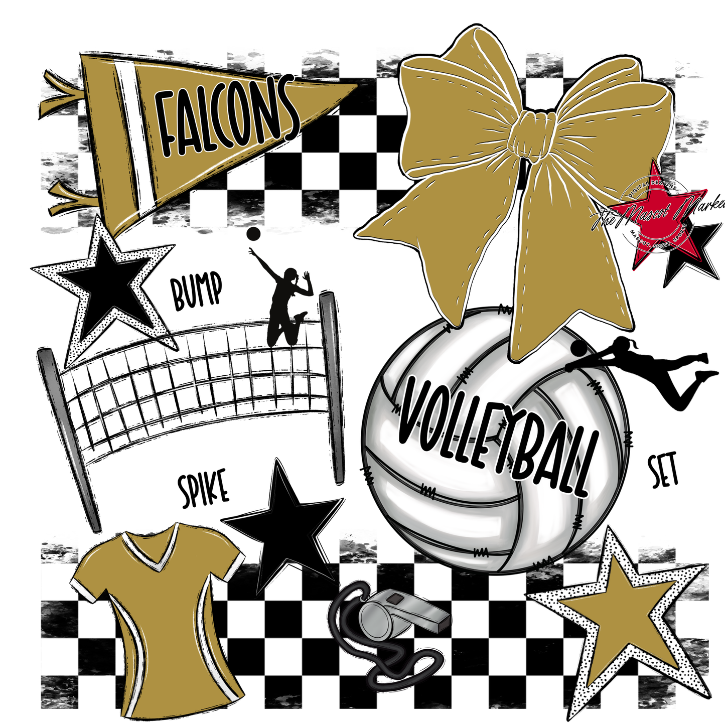Falcons Checkers Volleyball Spirit Design-Gold