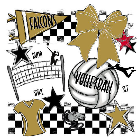 Falcons Checkers Volleyball Spirit Design-Gold