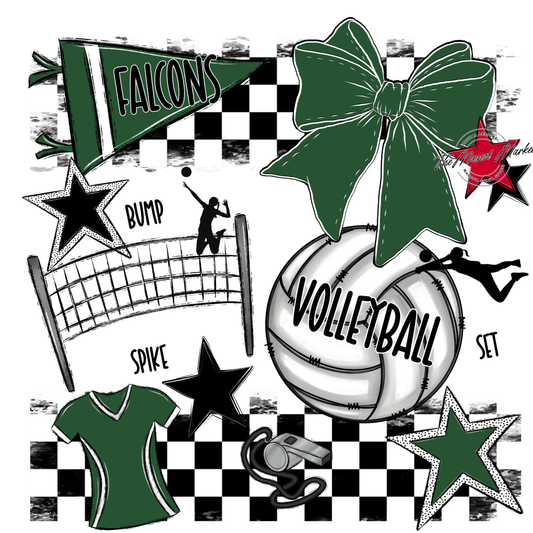 Falcons Checkers Volleyball Spirit Design-Green