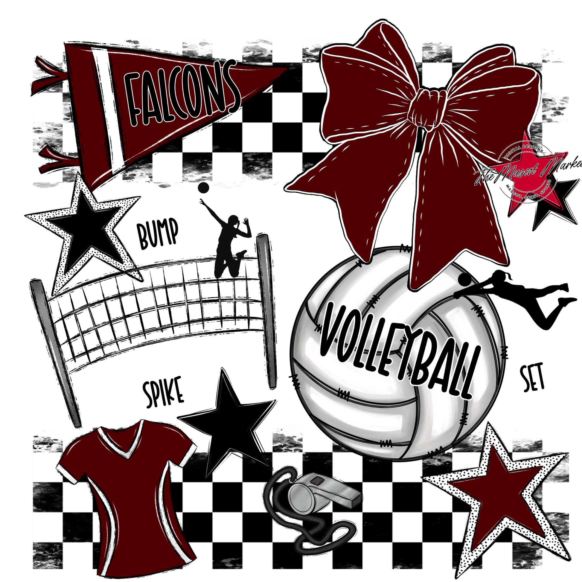 Falcons Checkers Volleyball Spirit Design-Maroon