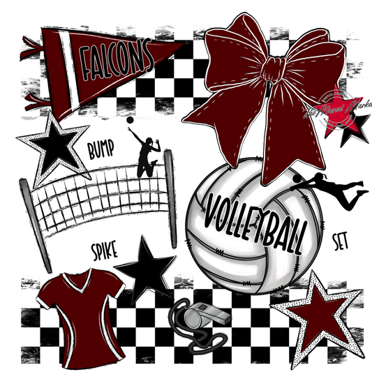 Falcons Checkers Volleyball Spirit Design-Maroon