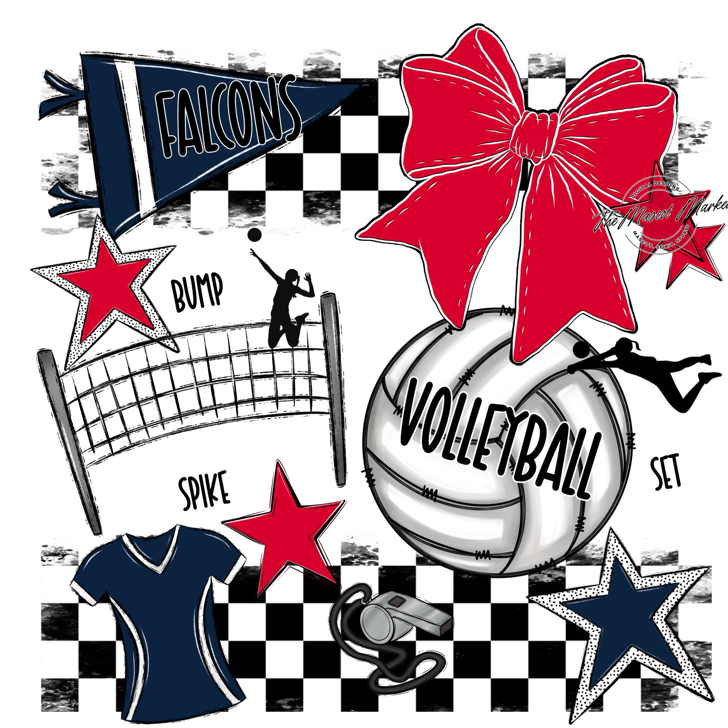 Falcons Checkers Volleyball Spirit Design-Navy-Red