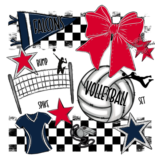 Falcons Checkers Volleyball Spirit Design-Navy-Red