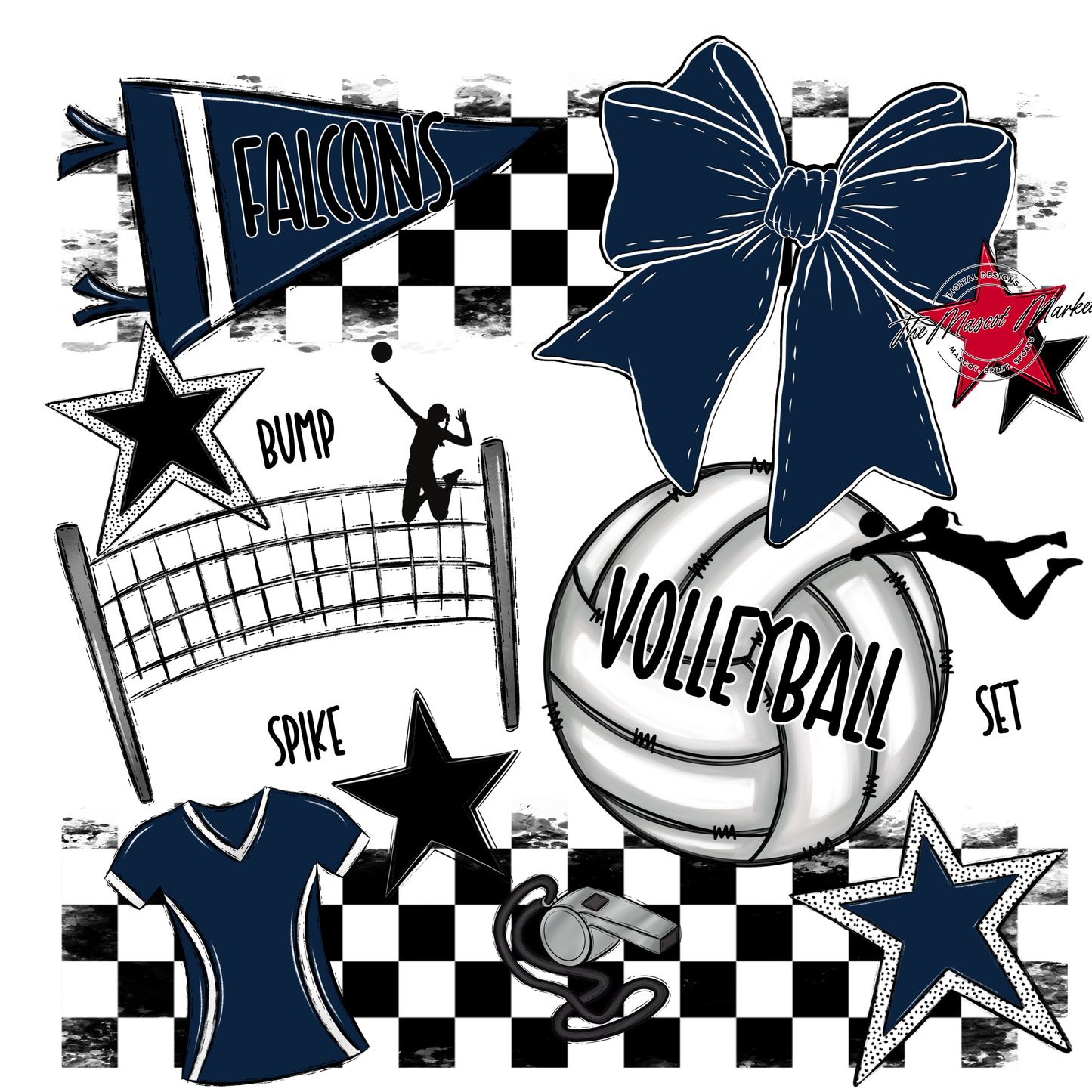 Falcons Checkers Volleyball Spirit Design-Navy