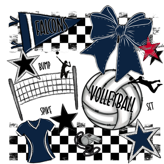 Falcons Checkers Volleyball Spirit Design-Navy