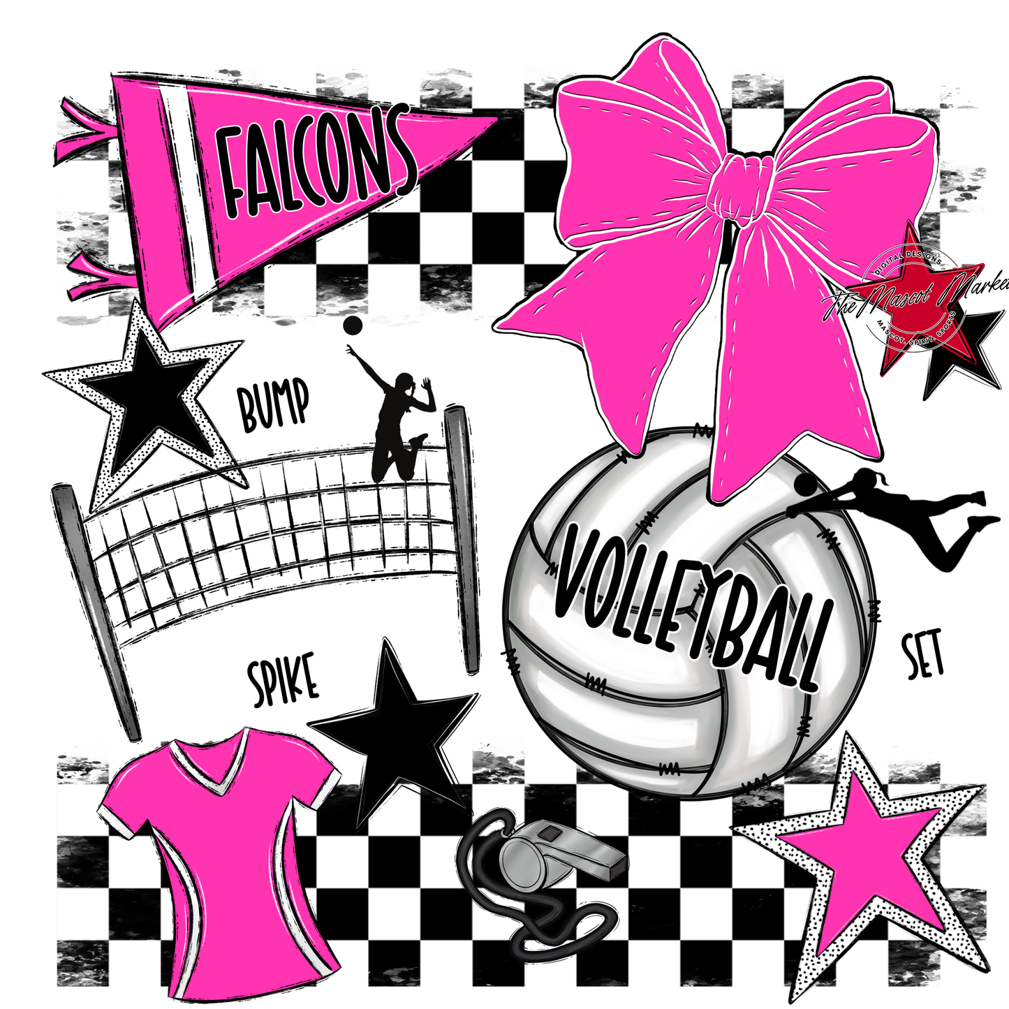 Falcons Checkers Volleyball Spirit Design-Pink