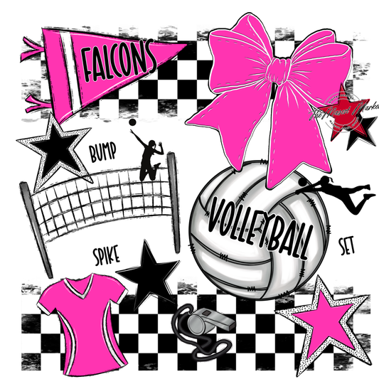 Falcons Checkers Volleyball Spirit Design-Pink