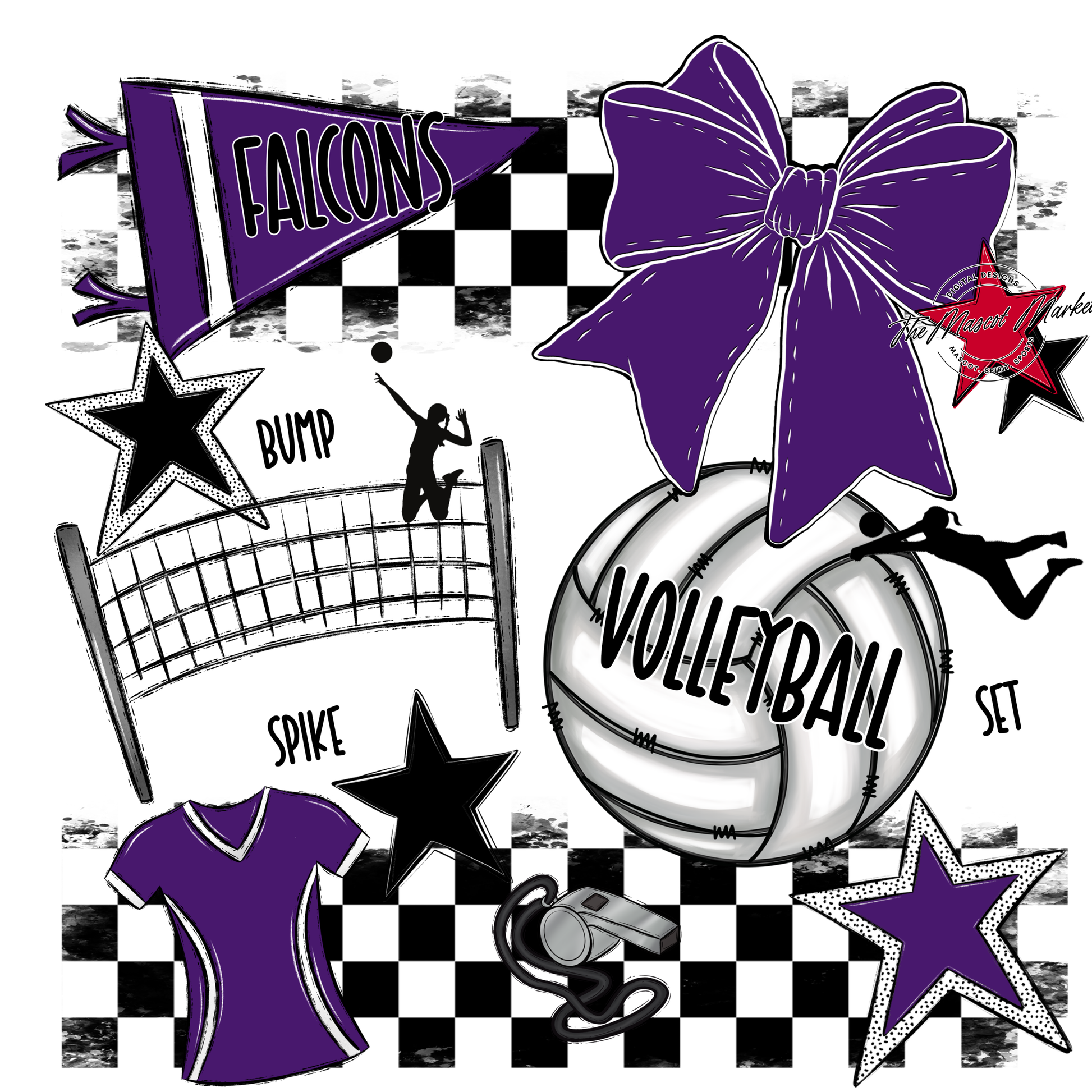 Falcons Checkers Volleyball Spirit Design-Purple