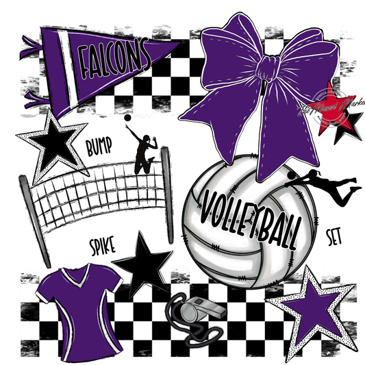 Falcons Checkers Volleyball Spirit Design-Purple