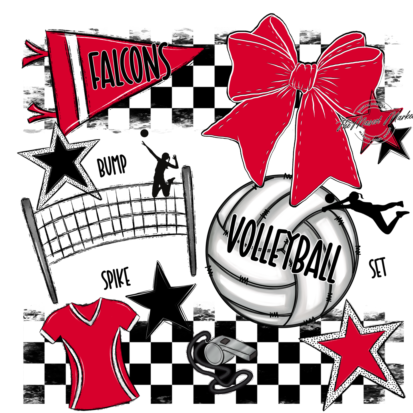 Falcons Checkers Volleyball Spirit Design-Red