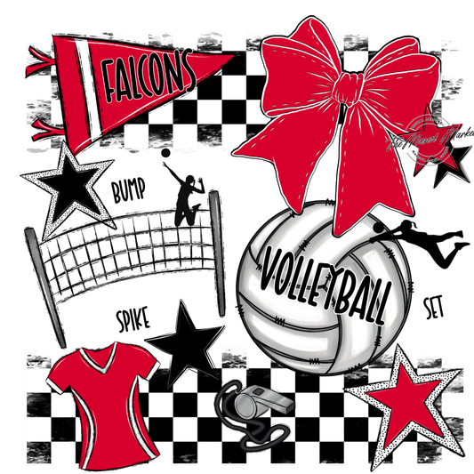 Falcons Checkers Volleyball Spirit Design-Red