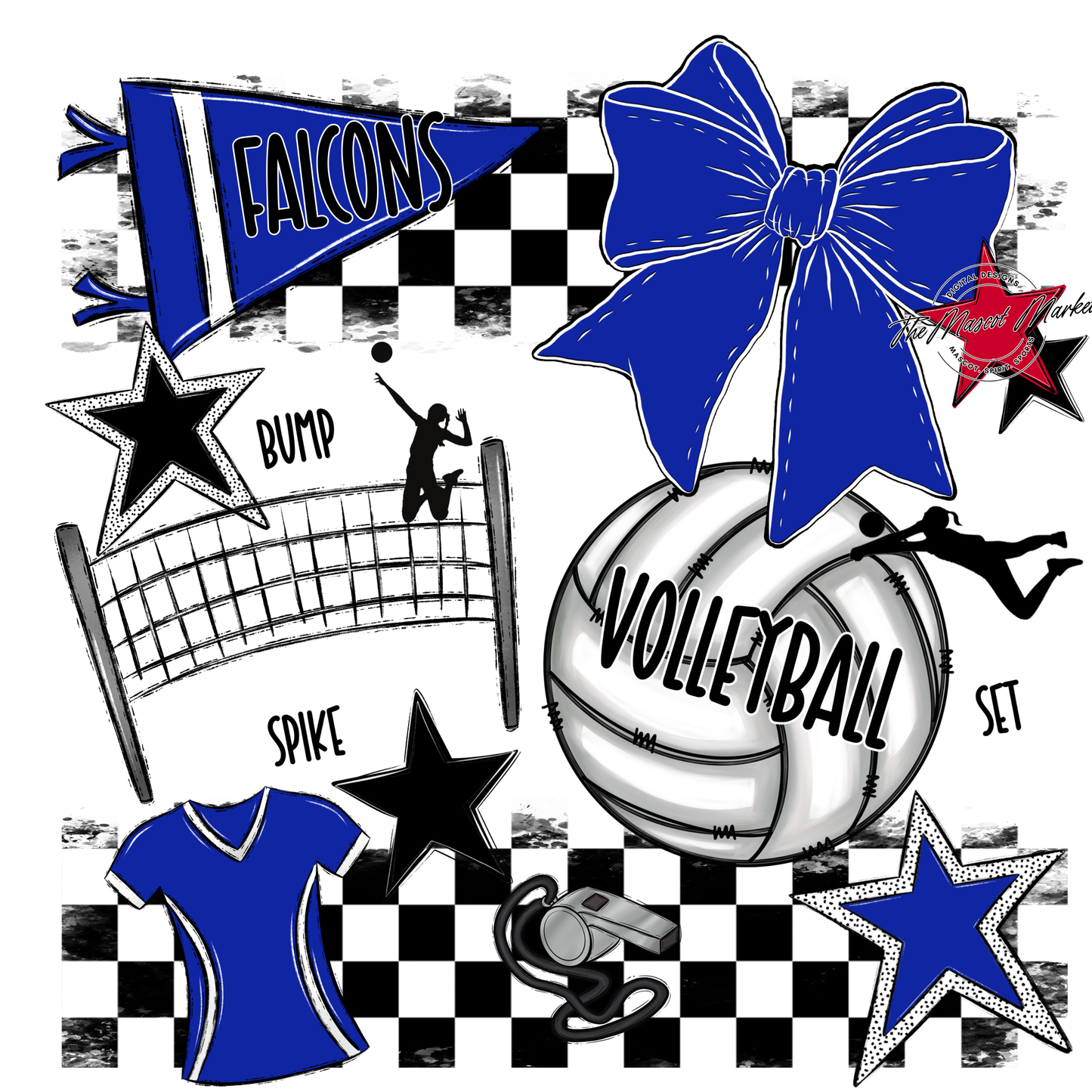 Falcons Checkers Volleyball Spirit Design-Royal Blue