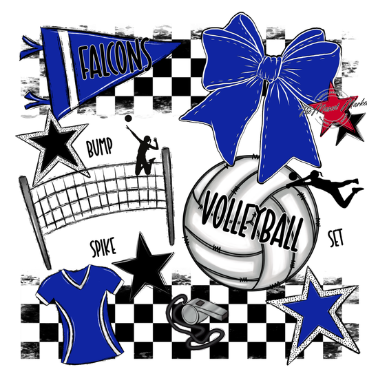 Falcons Checkers Volleyball Spirit Design-Royal Blue