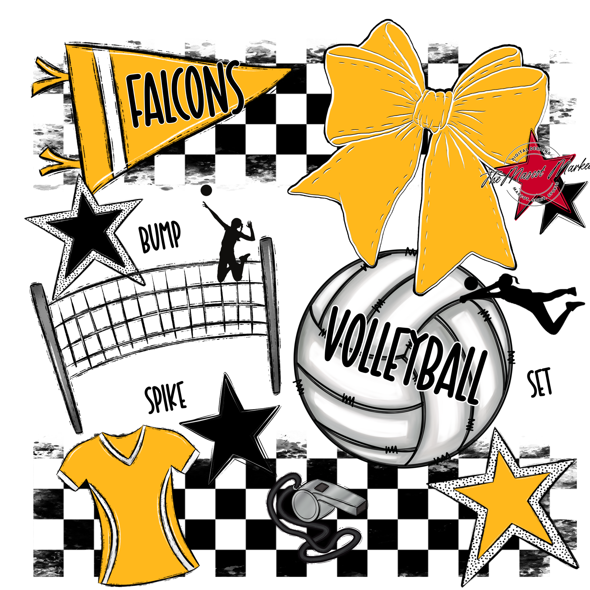 Falcons Checkers Volleyball Spirit Design-Yellow