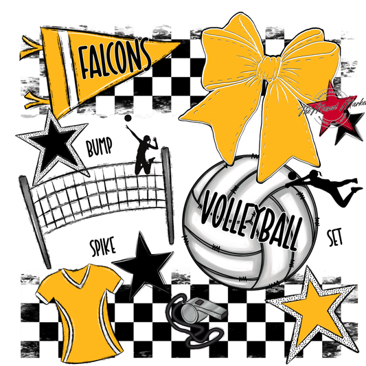 Falcons Checkers Volleyball Spirit Design-Yellow