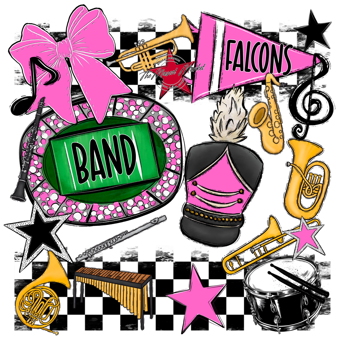 Falcons Checkers Band Spirit Design-Baby Pink