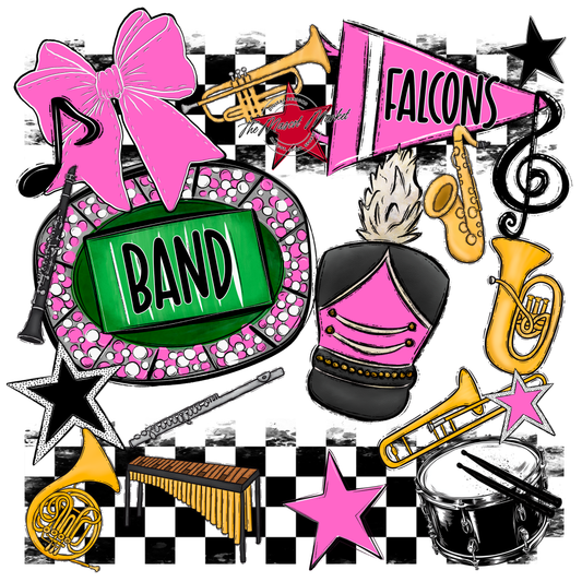 Falcons Checkers Band Spirit Design-Baby Pink