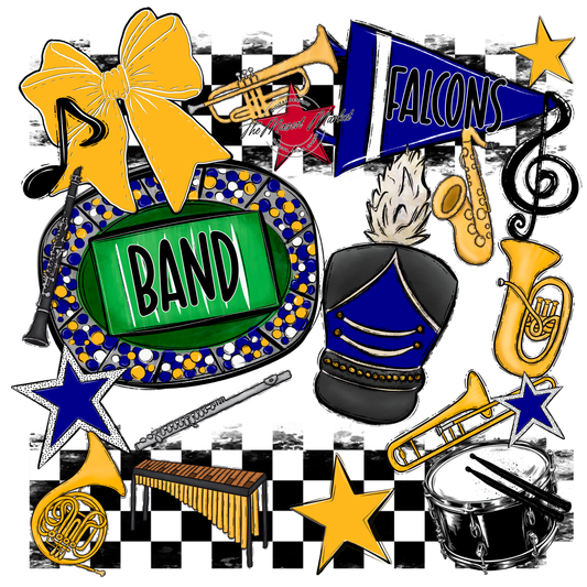 Falcons Checkers Band Spirit Design-Blue-Yellow