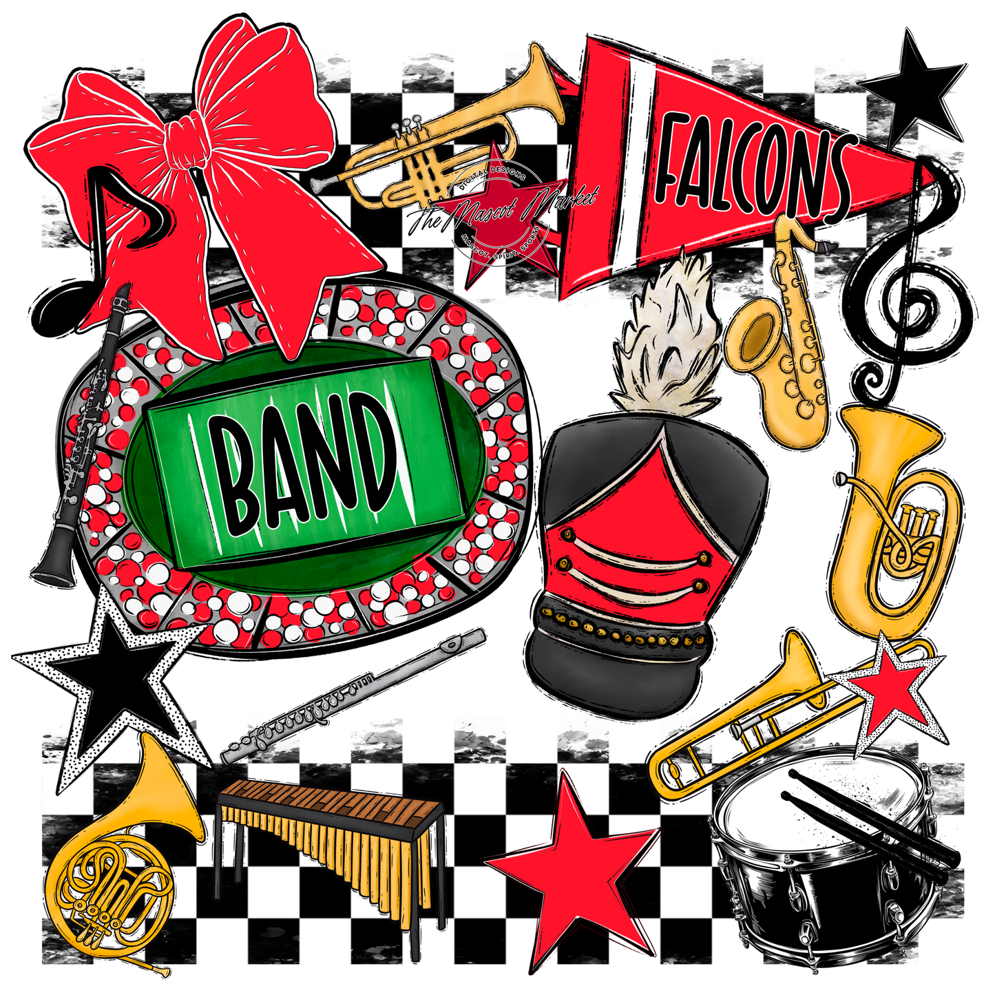 Falcons Checkers Band Spirit Design-Bright Red